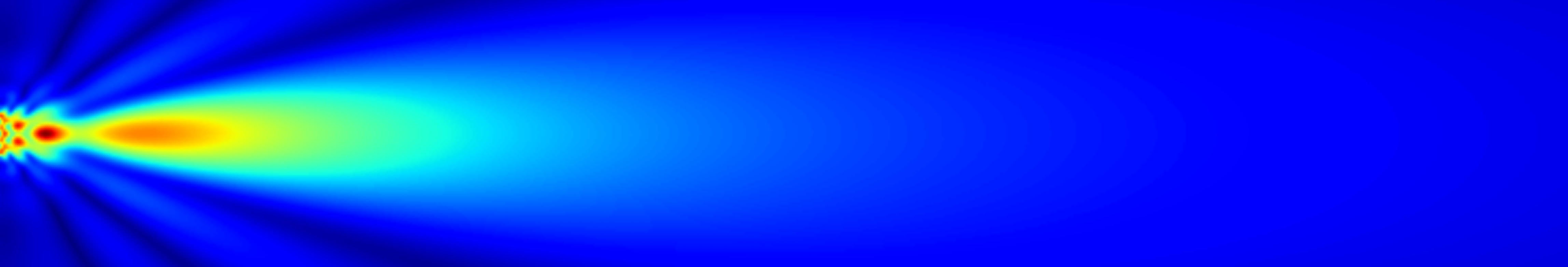2D Schallfeld der XZ-Ebene. Z ist die X-Achse und der Abstand von der Quelle.